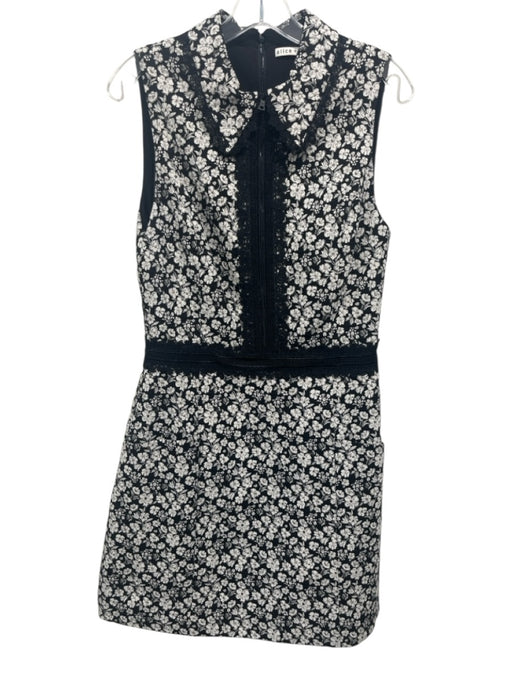Alice + Olivia Size 12 Black, White, Gold Cotton Blend Sleeveless Collar Dress Black, White, Gold / 12