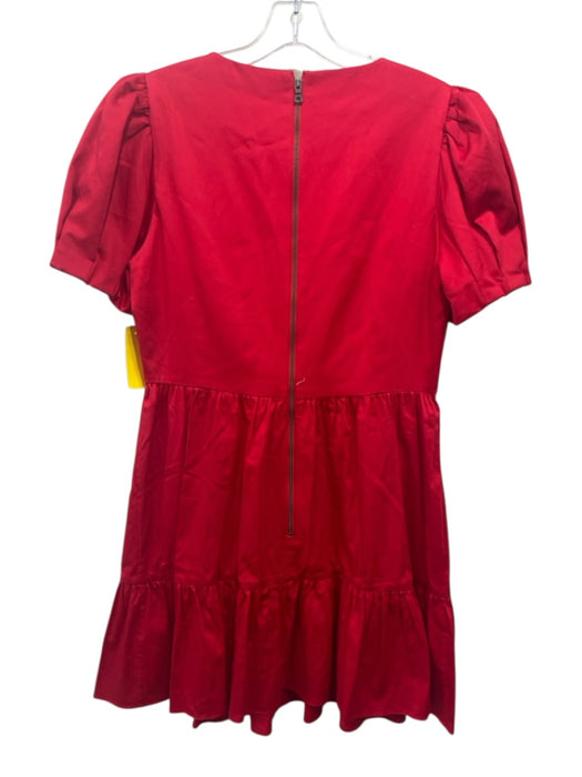 Alice + Olivia Size 12 Red Cotton Blend Short Puff Sleeve Tiered Back Zip Dress Red / 12