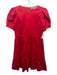 Alice + Olivia Size 12 Red Cotton Blend Short Puff Sleeve Tiered Back Zip Dress Red / 12