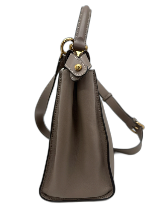 Fendi Taupe Leather Top Handle Tortoise Shell Feet Crossbody Strap Bag Taupe / Medium
