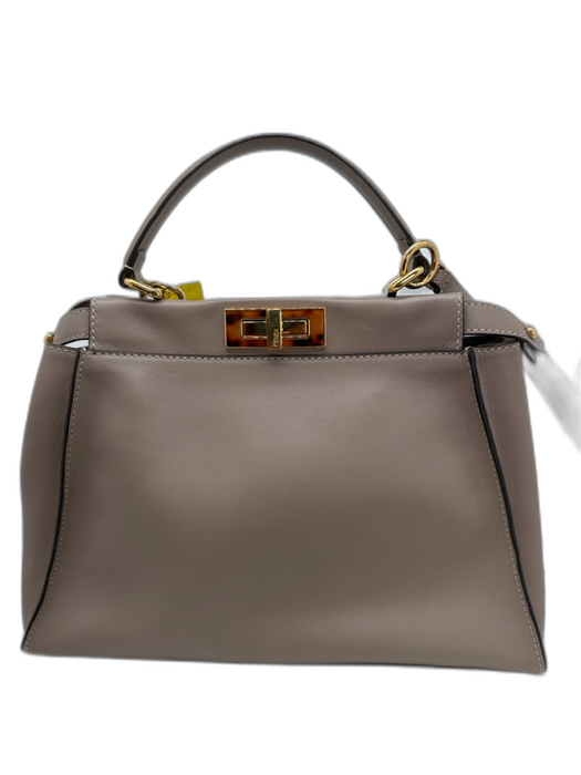 Fendi Taupe Leather Top Handle Tortoise Shell Feet Crossbody Strap Bag Taupe / Medium