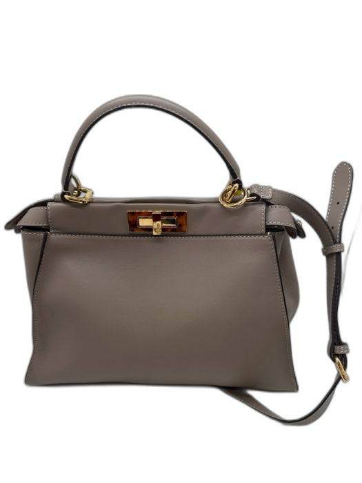 Fendi Taupe Leather Top Handle Tortoise Shell Feet Crossbody Strap Bag Taupe / Medium