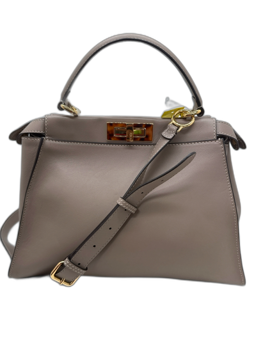 Fendi Taupe Leather Top Handle Tortoise Shell Feet Crossbody Strap Bag Taupe / Medium