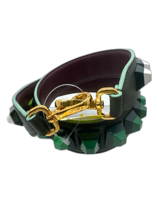 Fendi Green, Brown, White Leather Gold hardware Studs Shoulder strap Green, Brown, White