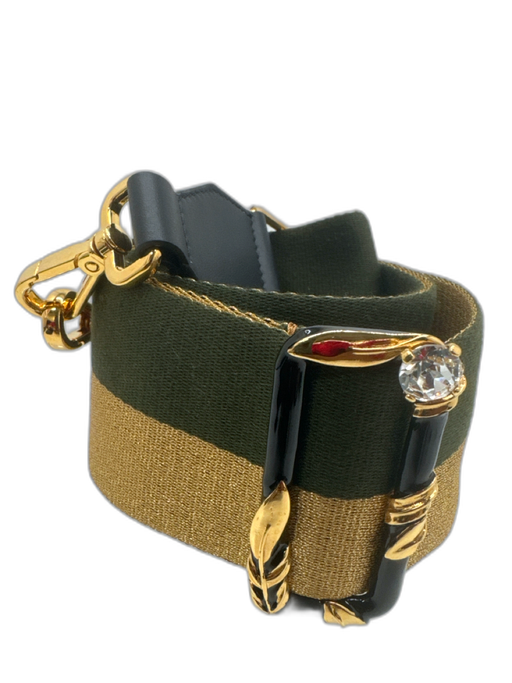 Fendi Green, Gold, Black Canvas & Leather Gold hardware Striped Crystal strap Green, Gold, Black