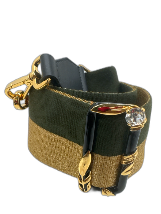 Fendi Green, Gold, Black Canvas & Leather Gold hardware Striped Crystal strap Green, Gold, Black
