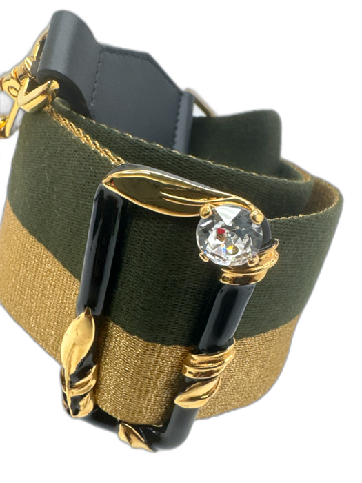 Fendi Green, Gold, Black Canvas & Leather Gold hardware Striped Crystal strap Green, Gold, Black