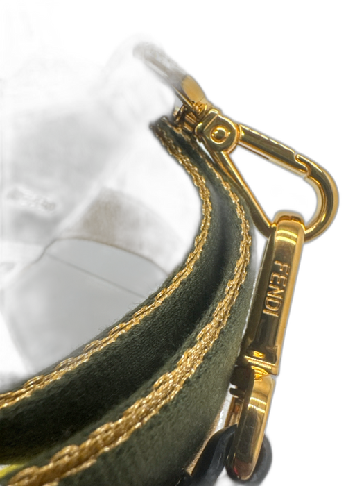 Fendi Green, Gold, Black Canvas & Leather Gold hardware Striped Crystal strap Green, Gold, Black