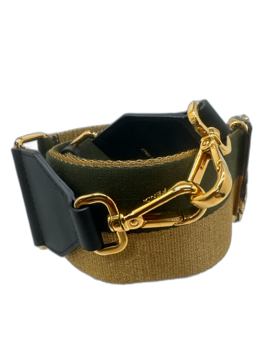 Fendi Green, Gold, Black Canvas & Leather Gold hardware Striped Crystal strap Green, Gold, Black