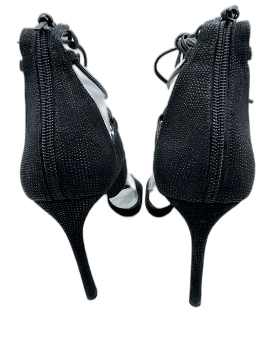 Stuart Weitzman Shoe Size 9 Black Leather open toe Textured T Strap Caged Pumps Black / 9
