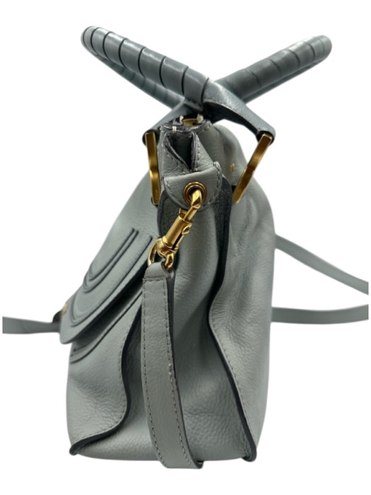 Chloe Seafoam Green Grained Leather Gold hardware Rolled Handles Zip Top Bag Seafoam Green / L