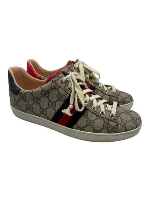 Gucci Shoe Size 40.5 Beige, Red, Blue Coated Canvas Low Top Guccissima Sneakers Beige, Red, Blue / 40.5