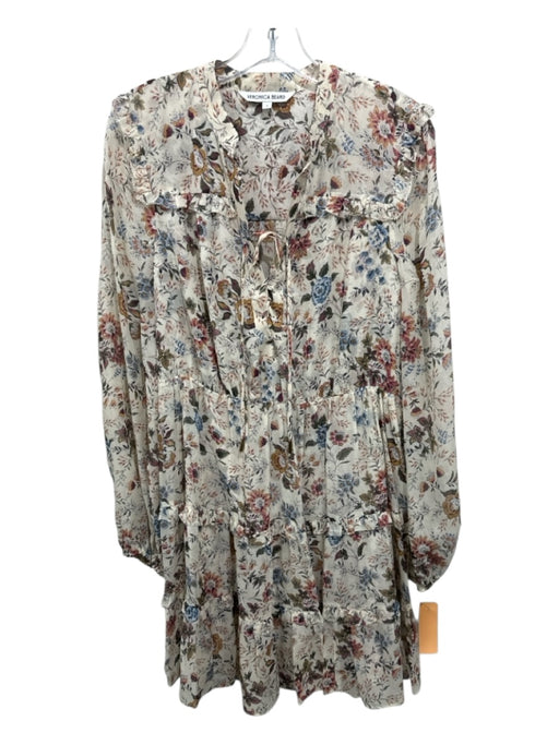 Veronica Beard Size 6 Beige, Purple, Multi Silk floral print Ruffle Detail Dress Beige, Purple, Multi / 6