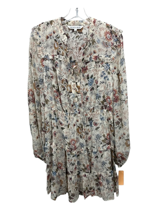 Veronica Beard Size 6 Beige, Purple, Multi Silk floral print Ruffle Detail Dress Beige, Purple, Multi / 6