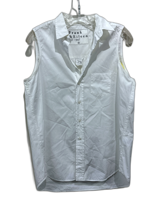 Frank & Eileen Size M White Cotton Sleeveless Button Front Chest Pocket Top White / M