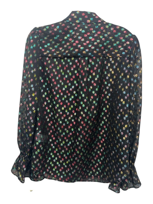 Milly Size M Black Polyester Clipped Dots Shimmer Semi Sheer Top Black / M