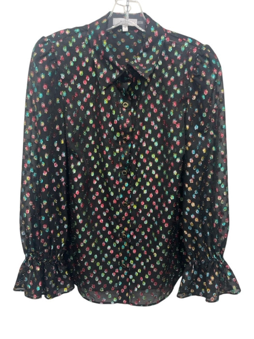 Milly Size M Black Polyester Clipped Dots Shimmer Semi Sheer Top Black / M