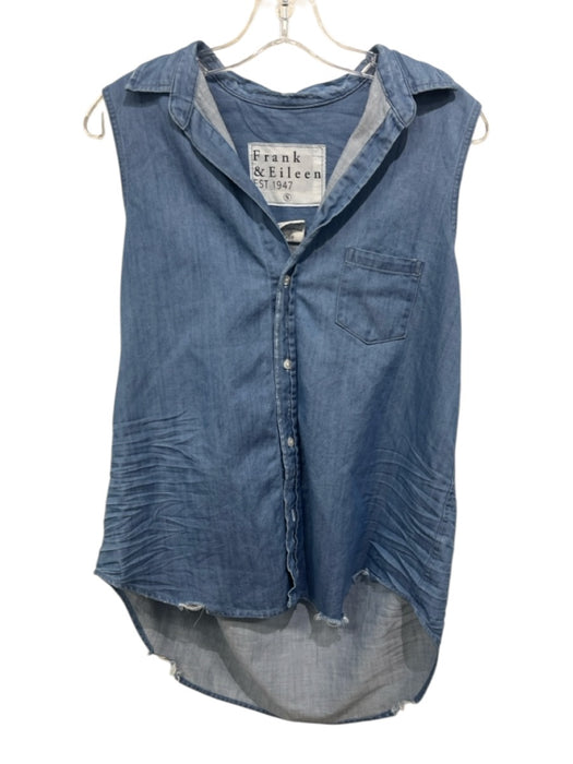 Frank & Eileen Size S Light Chambray Cotton Sleeveless Button Front Top Light Chambray / S
