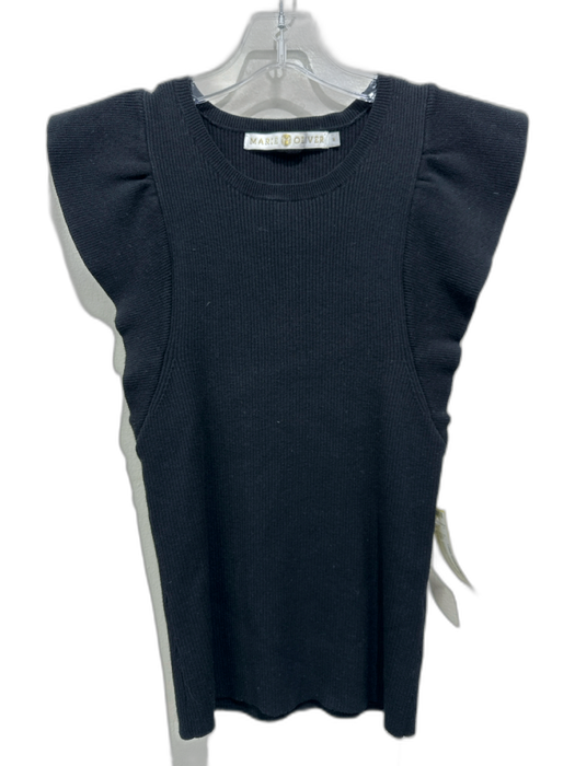 Marie Oliver Size S Black Viscose & Polyester Ribbed Ruffle Top Black / S
