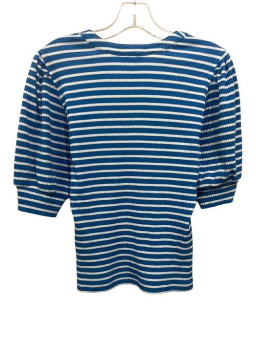 Rails Size S Blue & White Cotton Striped Ribbed Button Detail Puff Sleeves Top Blue & White / S
