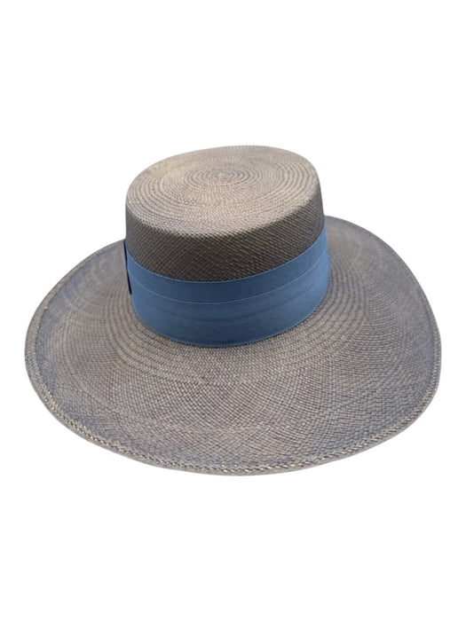 Artesano Blue & Beige Toquilla Straw Grosgrain Ribbon Detail wide brim Hat Blue & Beige / M