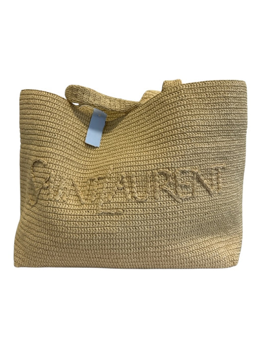 Saint Laurent Beige Raffia Leather trim Logo Tote Bag Beige / XL