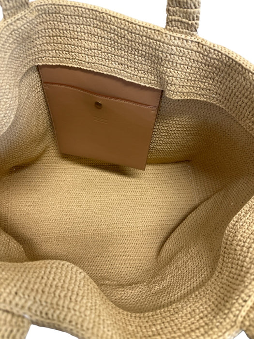 Saint Laurent Beige Raffia Leather trim Logo Tote Bag Beige / XL