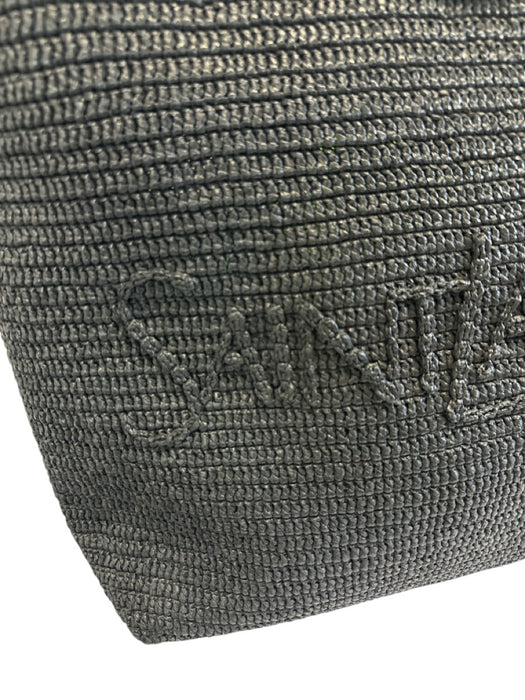 Saint Laurent Black Raffia Leather trim Logo Tote Bag Black / XL
