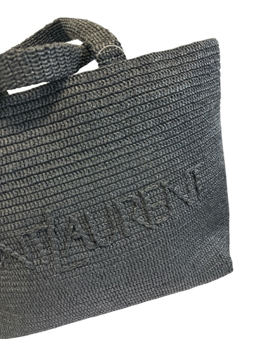 Saint Laurent Black Raffia Leather trim Logo Tote Bag Black / XL