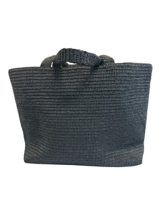 Saint Laurent Black Raffia Leather trim Logo Tote Bag Black / XL