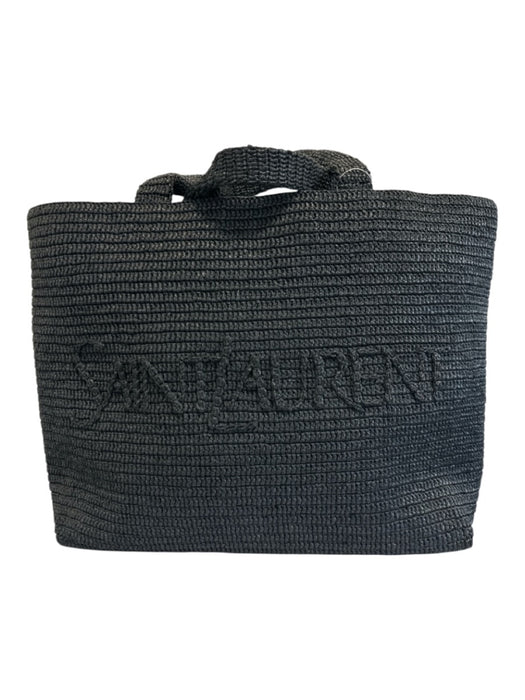 Saint Laurent Black Raffia Leather trim Logo Tote Bag Black / XL