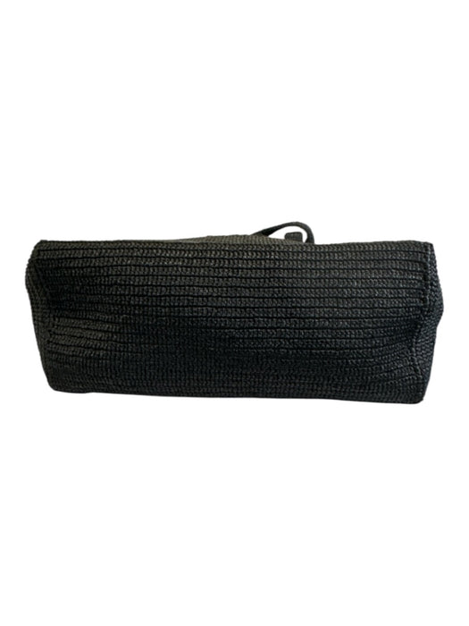 Saint Laurent Black Raffia Leather trim Logo Tote Bag Black / XL