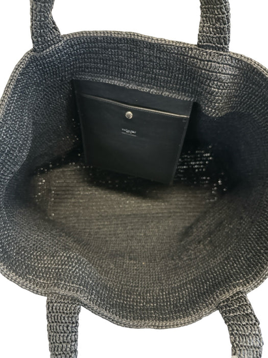 Saint Laurent Black Raffia Leather trim Logo Tote Bag Black / XL