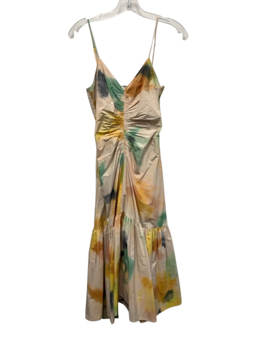 A.L.C. Size 6 Yellow, Green, Multi Polyester Blend Tie Dye Front Ruching Dress Yellow, Green, Multi / 6