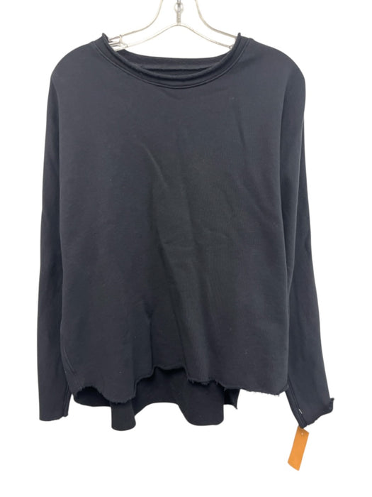Frank & Eileen Size S Black Cotton Raw Edge Rolled Neck Sweatshirt Black / S