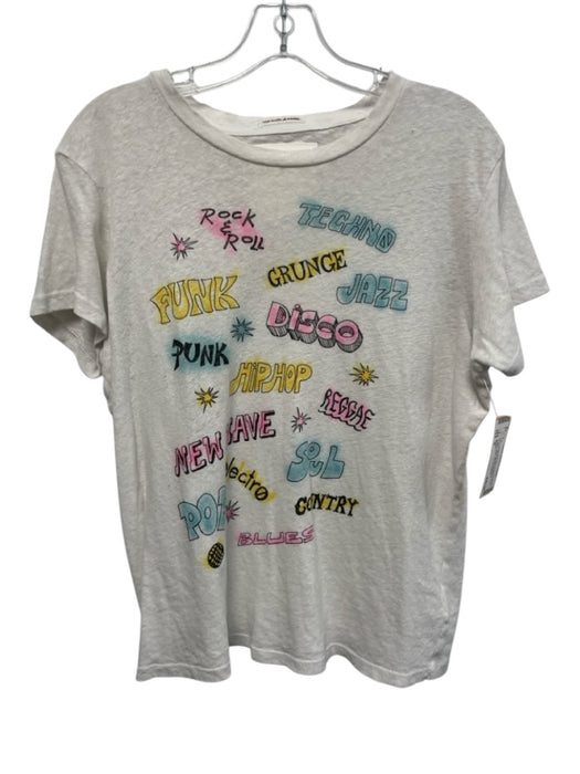 Mother Size M White, Pink, Blue Cotton & Linen Graphic Short Sleeve Top White, Pink, Blue / M