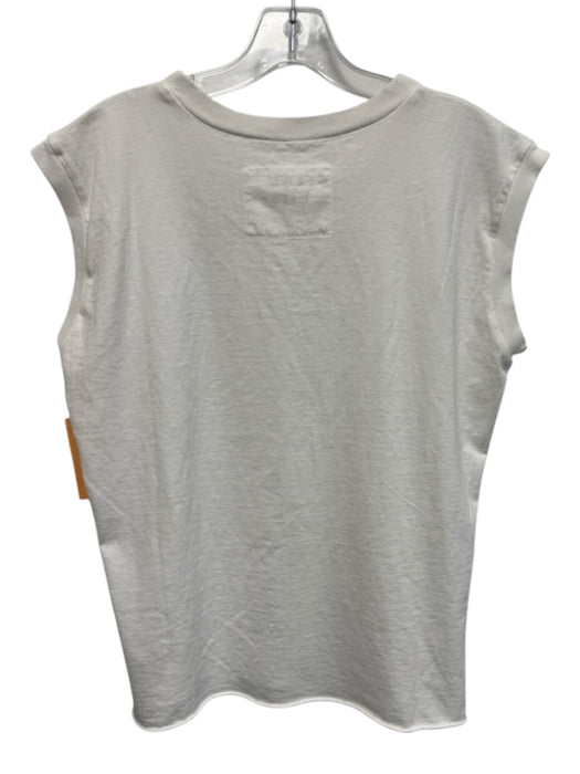 Frank & Eileen Size M White Cotton Crew Neck Raw Edge Cap Sleeve Top White / M