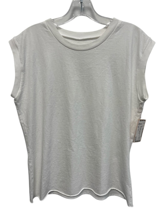 Frank & Eileen Size M White Cotton Crew Neck Raw Edge Cap Sleeve Top White / M