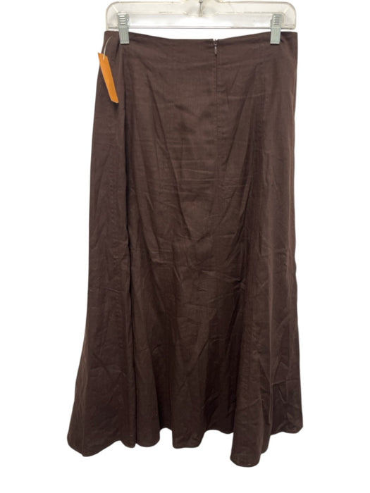 ME+EM Size 6 Brown Linen Blend Paneled Back Zip Midi Skirt Brown / 6