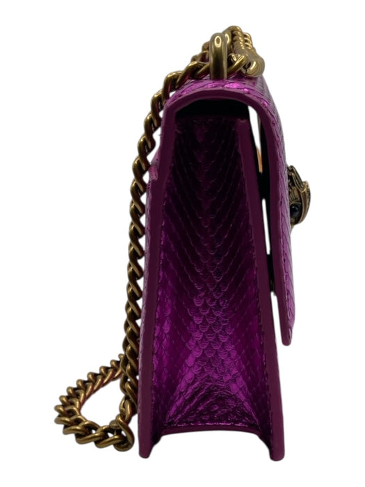 Kurt Geiger magenta pink & brass Leather Metallic Snake Embossed Chain Strap Bag magenta pink & brass / S