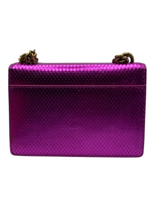 Kurt Geiger magenta pink & brass Leather Metallic Snake Embossed Chain Strap Bag magenta pink & brass / S