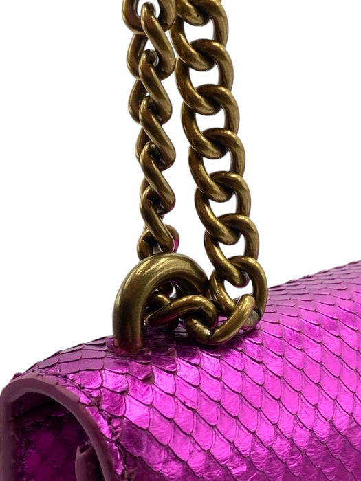 Kurt Geiger magenta pink & brass Leather Metallic Snake Embossed Chain Strap Bag magenta pink & brass / S