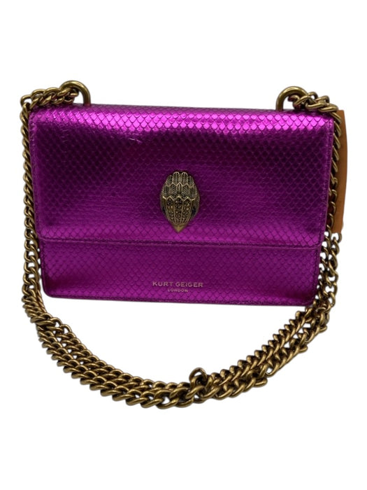 Kurt Geiger magenta pink & brass Leather Metallic Snake Embossed Chain Strap Bag magenta pink & brass / S