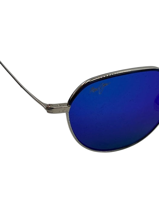 Maui Jim Silver & Blue Metal Frame Mirrored Round Sunglasses Silver & Blue