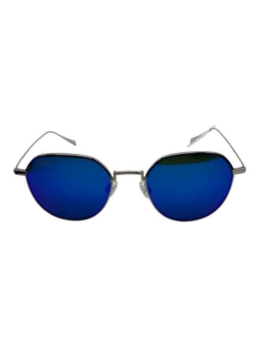 Maui Jim Silver & Blue Metal Frame Mirrored Round Sunglasses Silver & Blue