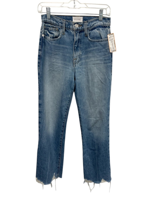 Frame Size 24 Medium Wash Cotton Blend Raw Hem Fading Mid Rise Jeans Medium Wash / 24