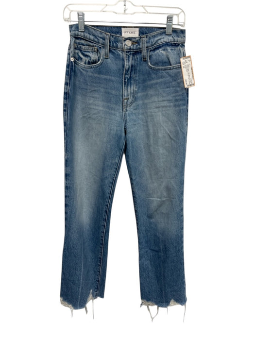 Frame Size 24 Medium Wash Cotton Blend Raw Hem Fading Mid Rise Jeans Medium Wash / 24