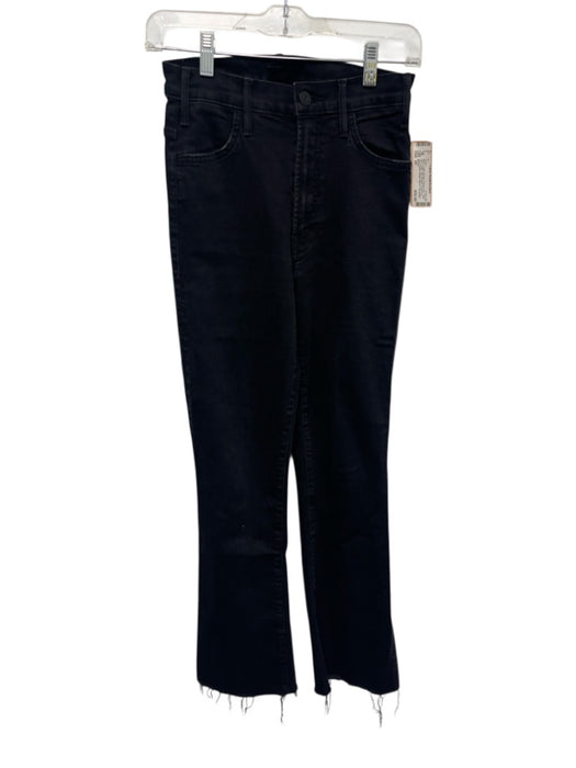 Mother Size 25 Black Cotton Denim Frayed Hem High Rise Ankle Slim Straight Jeans Black / 25
