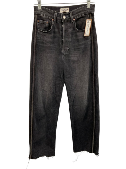 Le Jean Size 24 Washed Black Cotton Blend Tulle Beaded Trim Button Fly Jeans Washed Black / 24