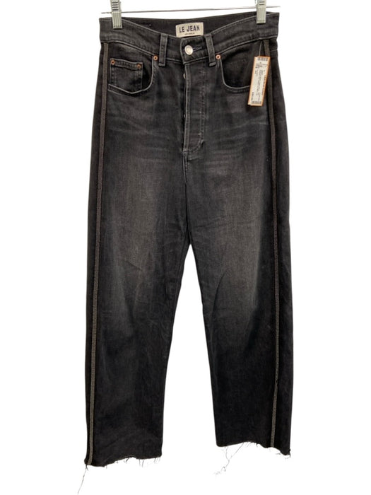 Le Jean Size 24 Washed Black Cotton Blend Tulle Beaded Trim Button Fly Jeans Washed Black / 24